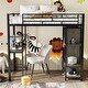preview thumbnail 4 of 9, Twin Size Metal Loft Bed with Built-in Wardrobe, Desk & Shelves, Black