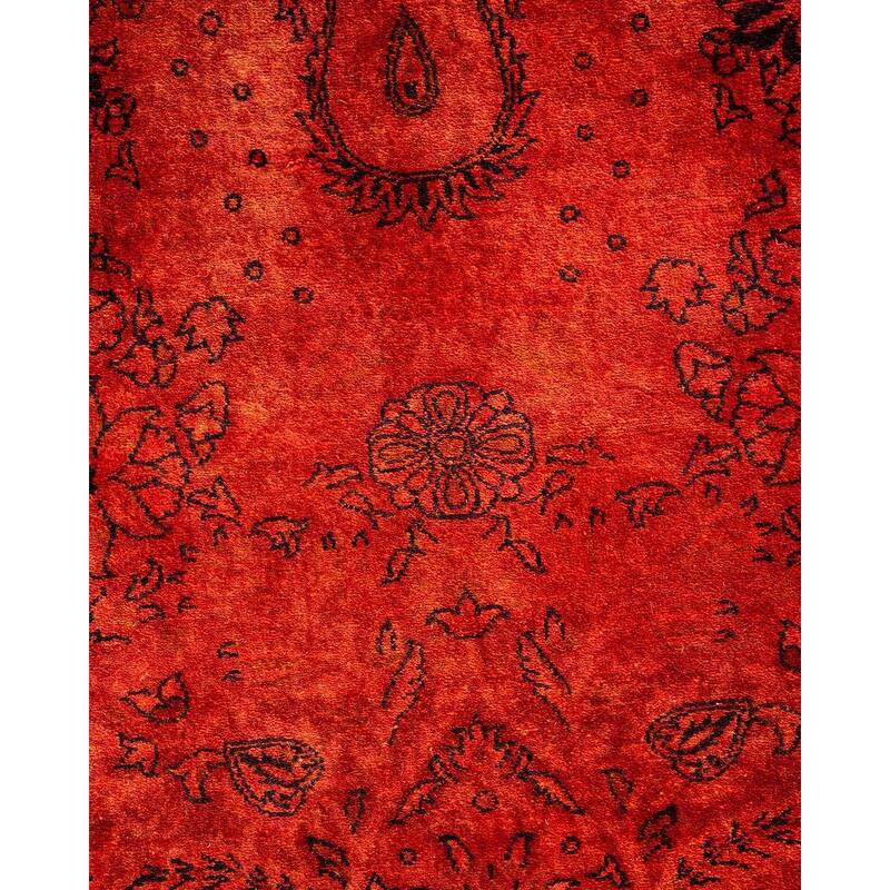 Overton Hand Knotted Wool Vintage Inspired Modern Contemporary Overdyed Red Area Rug - 4' 1" x 5' 10"