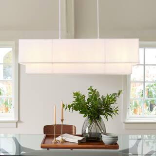 Modern Beige 3-Light Kitchen Island Chandelier with Fabric Shade