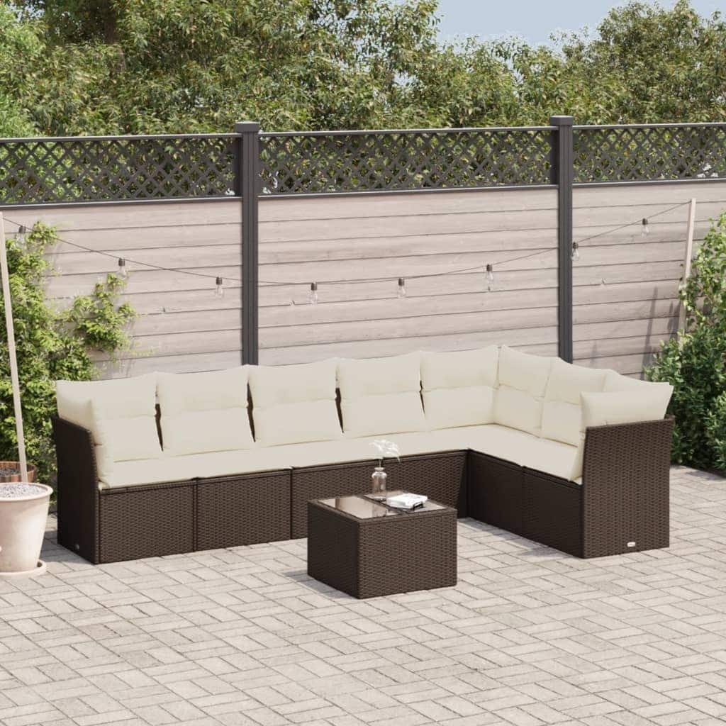 vidaXL Garden Sofa Set Brown, Cream White - 24.4 x 24.4 x 27.2