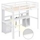 preview thumbnail 3 of 12, Twin/Full Size Loft Bed with Multi-Storage Desk, LED Light, and Bedside Tray - Charging Station, White