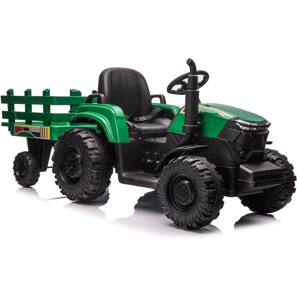 12V Electric Kids Ride On Tractor with Trailer for Boys & Girls Ages 3-6, Red