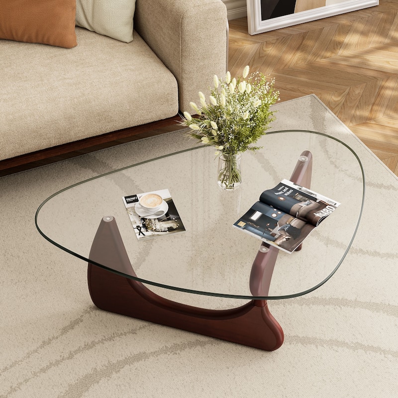 Mid Century Triangle Coffee Table Tempered Glass Top With Rubber