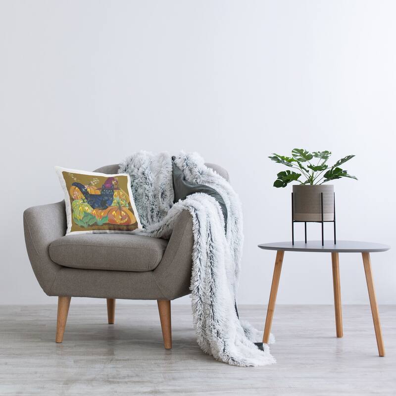 Stupell Cat with Jack-o-Lanterns Decorative Printed Throw Pillow Design by Kay Widdowson