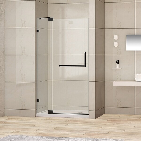 Milano 36" W x 72" H Hinged Frameless Tub Door in Matt Black - 36" W x 72" H. Opens flyout.