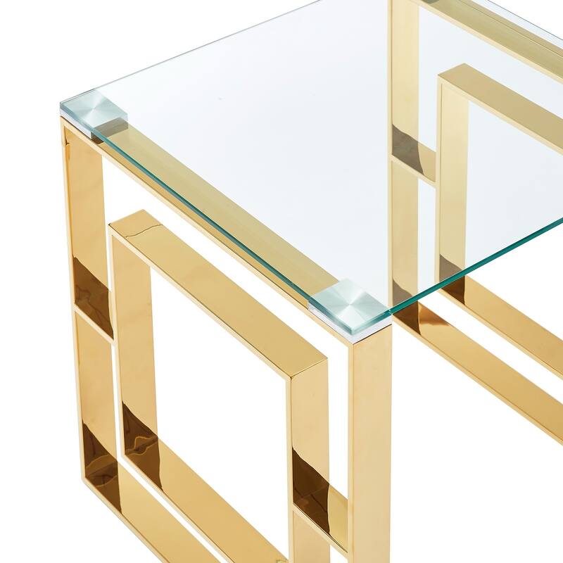 Glass Top Accent Table - 21.75" - Gold and Clear