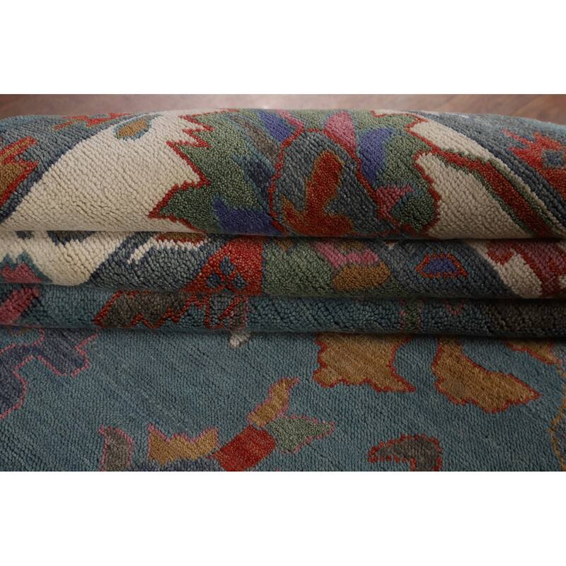 Floral Blue Oushak Indian Area Rug Handmade Wool Carpet - 9'3"x 12'0"