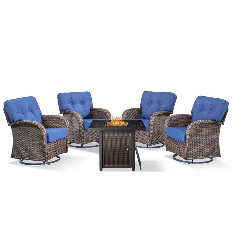 Pocassy Outdoor 30 In Fire Table with Sofa Patio Swivel Chair Set