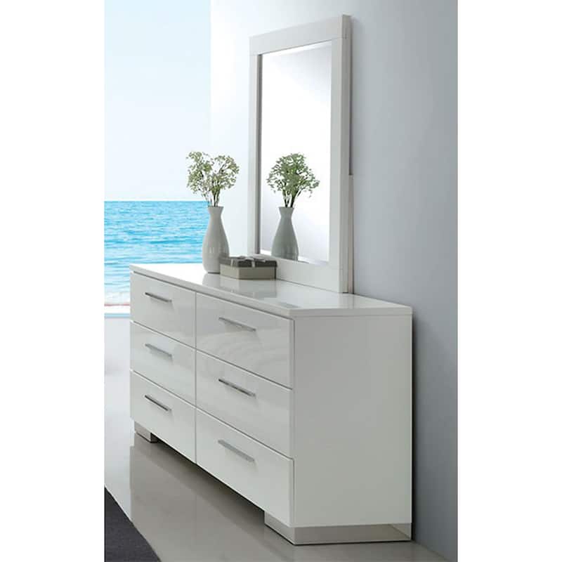 Furniture of America Ballingham Contemporary White 2-Piece 6-Drawer Dresser and Mirror Set - White