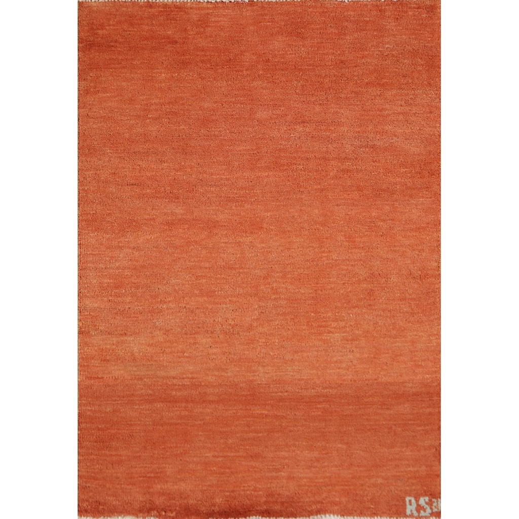 Orange Gabbeh Modern Foyer Rug Oriental Hand-Knotted Wool Carpet - 2'10"x 4'1"