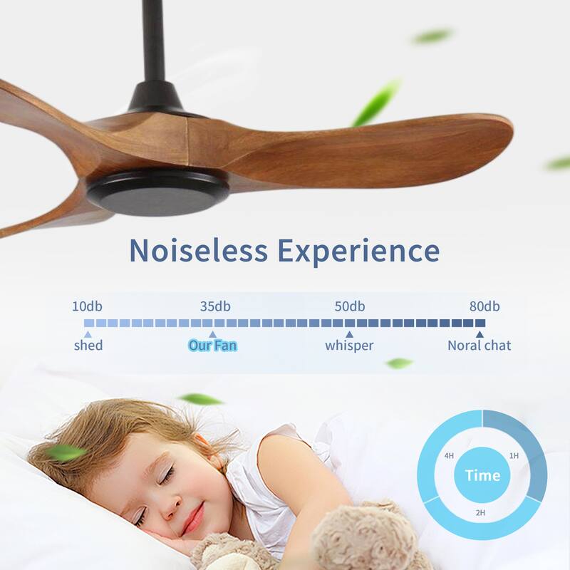 36" Wood Ceiling Fan NO light, 3 Reversible Blades, with 6 Speeds Reversible DC Motor, Low Profile Ceiling Fan with no light