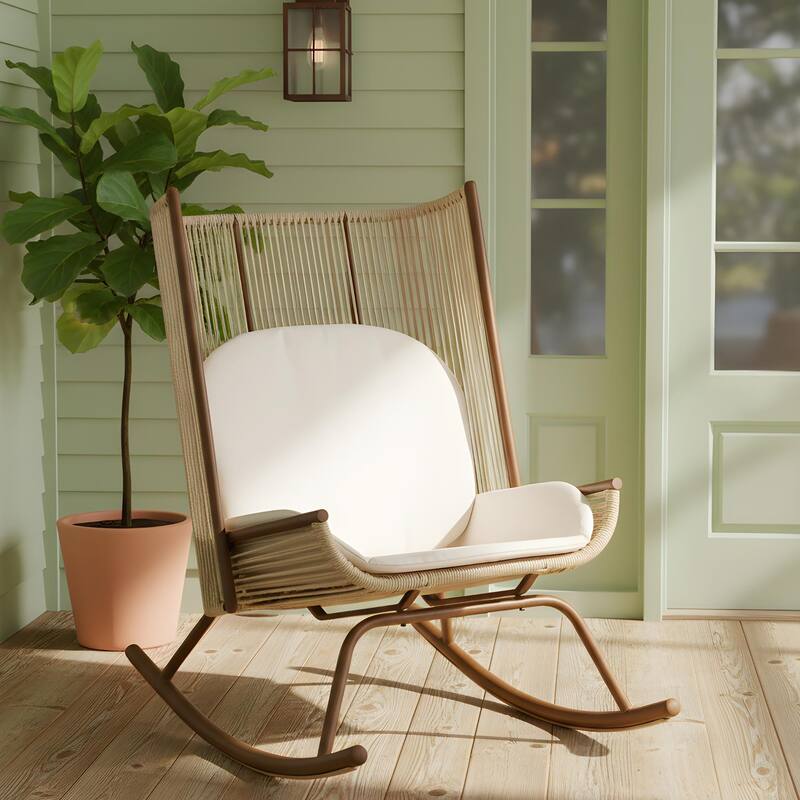 Christopher Knight Home - Modern Outdoor Rocking Chair with PE Rattan and Accent Side Table Set
