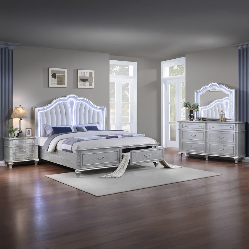 Mystic Queen / King 4PC / 5PC Bedroom Set Silver