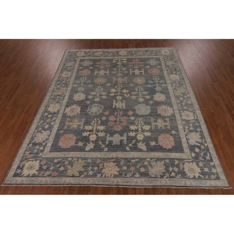 Vegetable Dye Oushak Oriental Area Rug Handmade Grey Wool Carpet - 8'4"x 9'11"