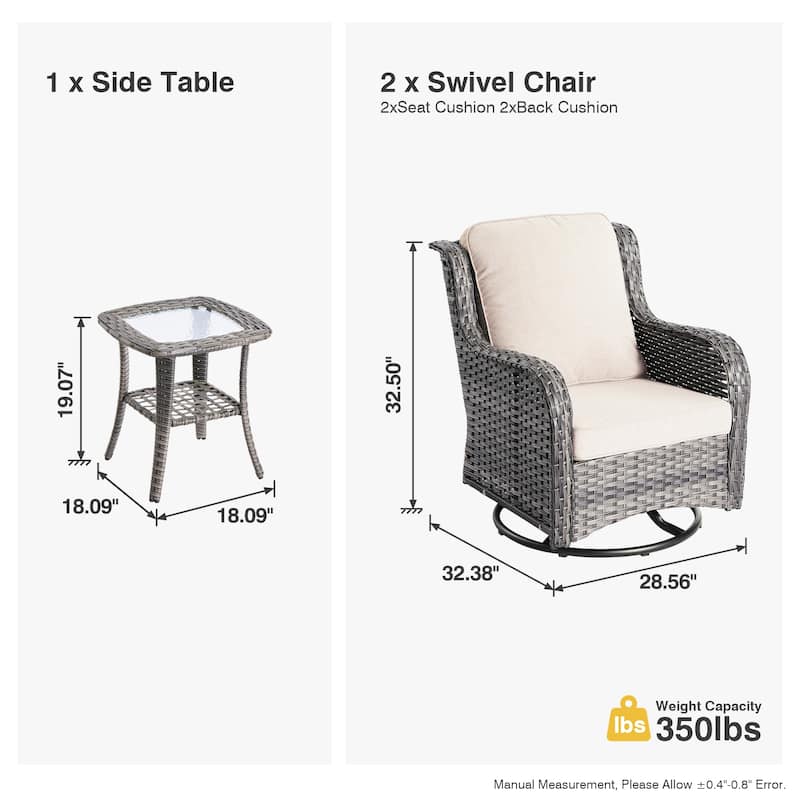 OVIOS 3-piece Patio Wicker Swivel Chair Set