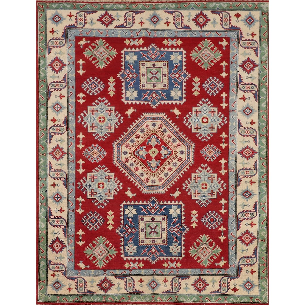 Oriental Red Kazak Area Rug Handmade Wool Carpet - 5'2" x 6'7"