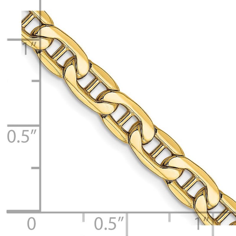 Curata 14k Gold 5.5mm Semi solid Nautical Ship Mariner Anchor Chain Bracelet