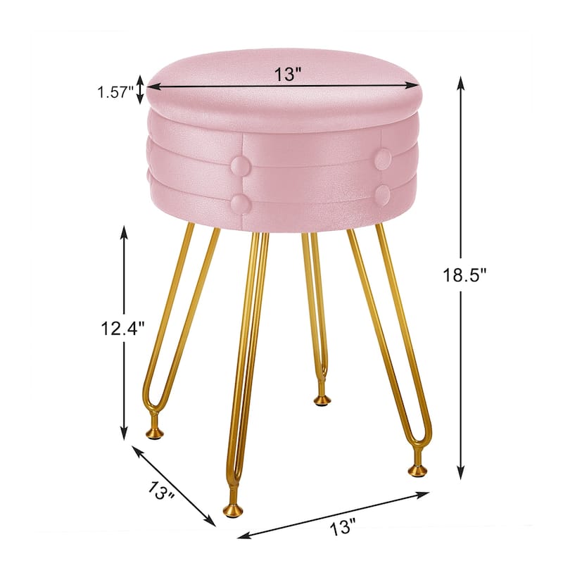VECELO 18.5"H Multi-Functional Velvet Vanity Stool Tufted Small Vanity Chair with Metal Legs Convertible Storage End Table