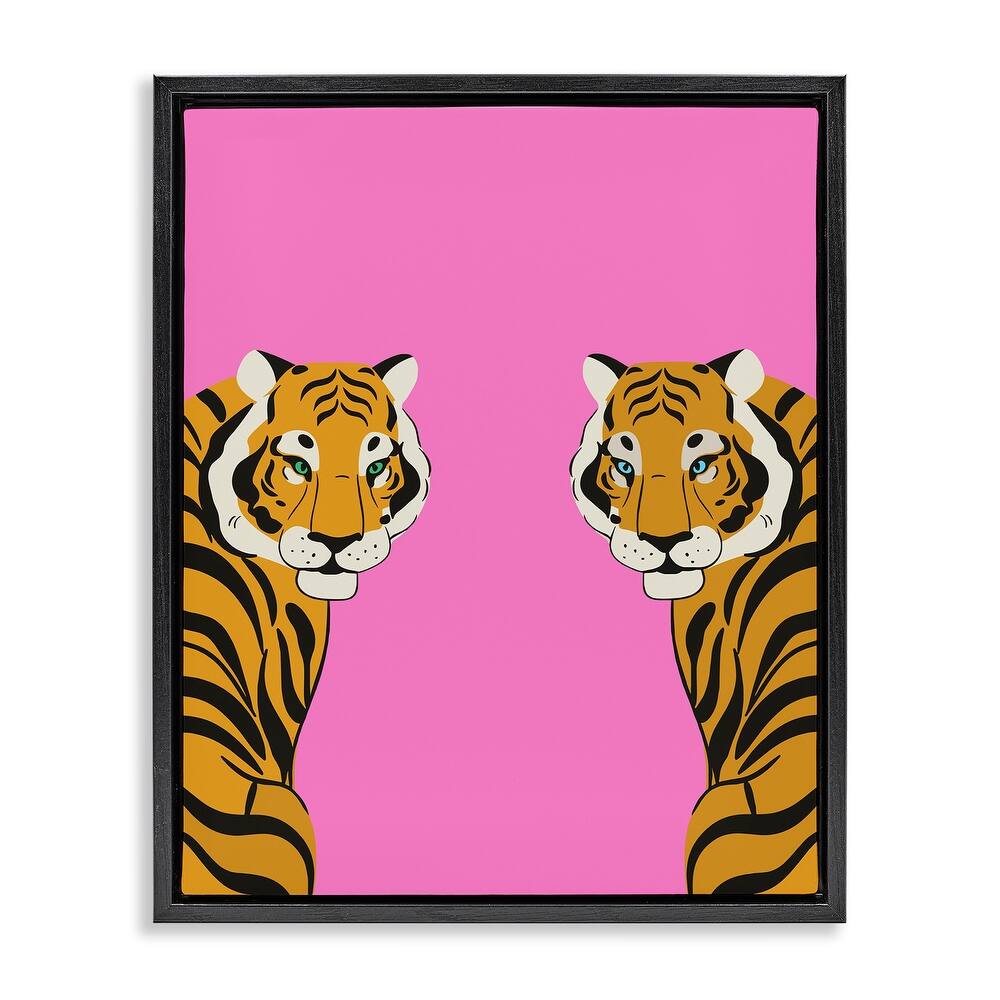 Stupell Bold Mirrored Tigers on Pink Framed Floater Canvas Wall Art Design By House of Lulu