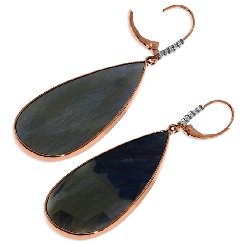 14K Solid Gold Diamonds Leverback Natural Sapphire Gemstone Earrings