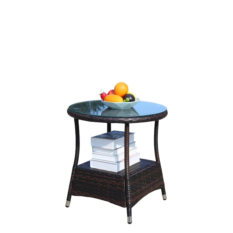 Outdoor patio Furniture 1 Round Coffee table with clear tempered glass