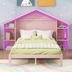 preview thumbnail 34 of 41, Rustic Wood Platform Bed with House-Shaped Headboard & Built-in LED Pink - Full