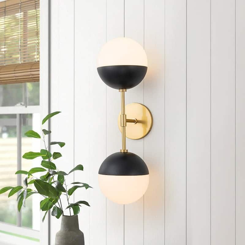 Modern Mid-century 2-Light White Opal Globe Wall Sconce