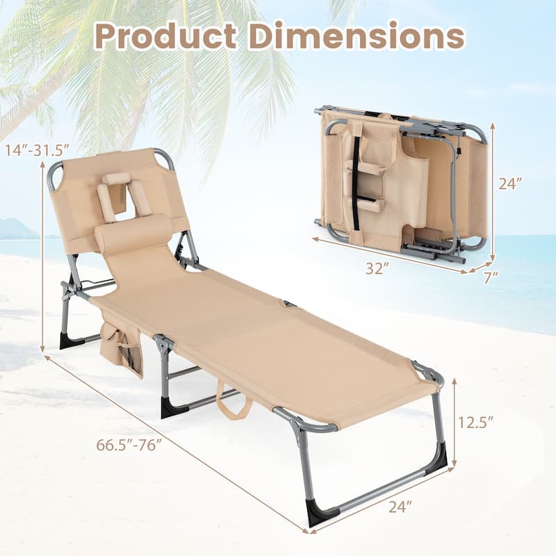 Goplus Outdoor Beach Lounge Chair Folding Chaise Lounge with Pillow - See Details