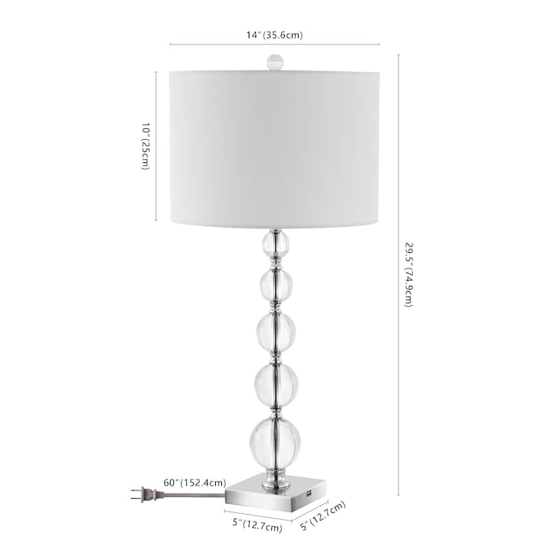 SAFAVIEH Lighting 29 inch Liam White Shade Stacked Crystal Ball Table Lamp - 14" W x 14" D x 30" H
