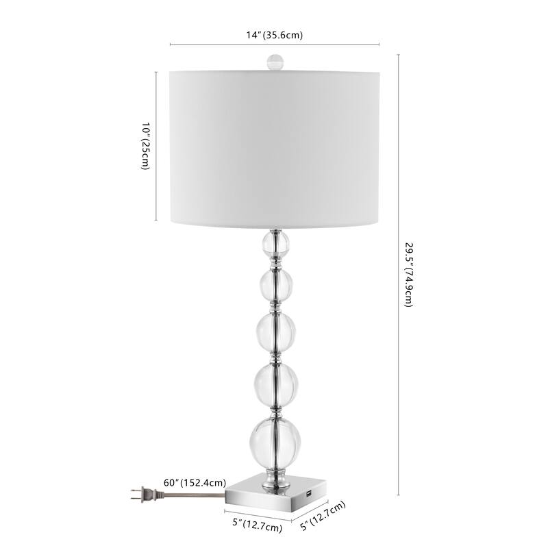 SAFAVIEH Lighting Tatia 29 Inch White Shade Stacked Crystal Ball Table Lamp - 14" W x 14" D x 30" H