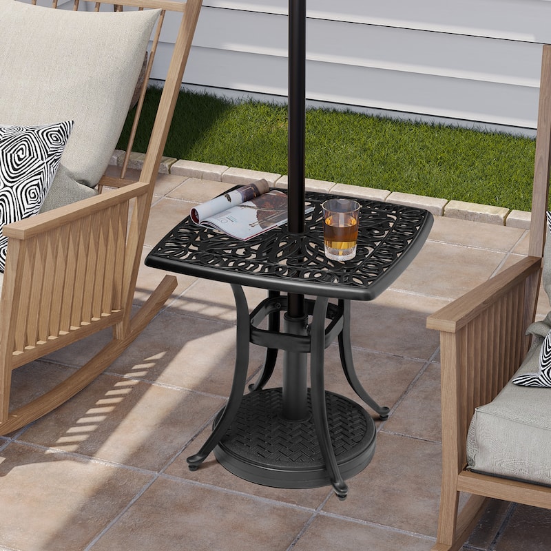 Pellebant Outdoor Cast Aluminum Side Table with Umbrella Hole - 21 inches long * 21 inches wide * 20.9 inches high
