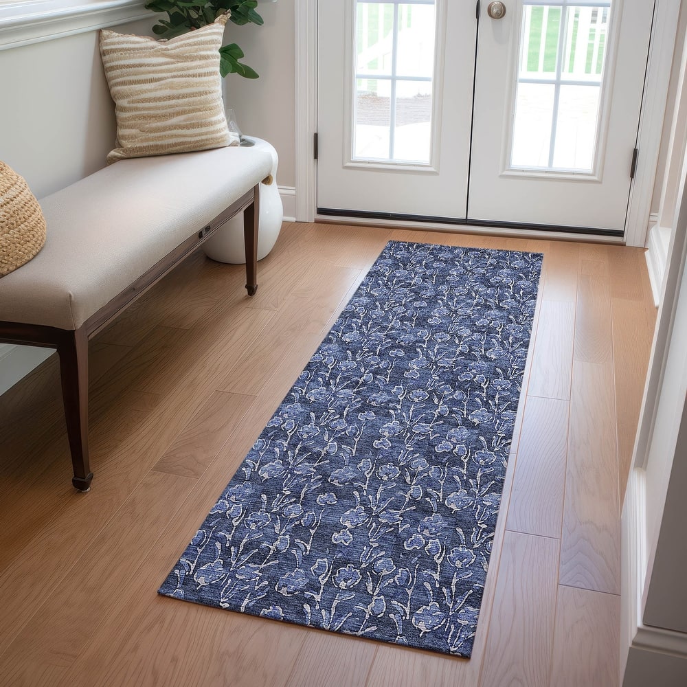 Machine Washable Indoor/ Outdoor Chantille Modern Floral Impressions Rug