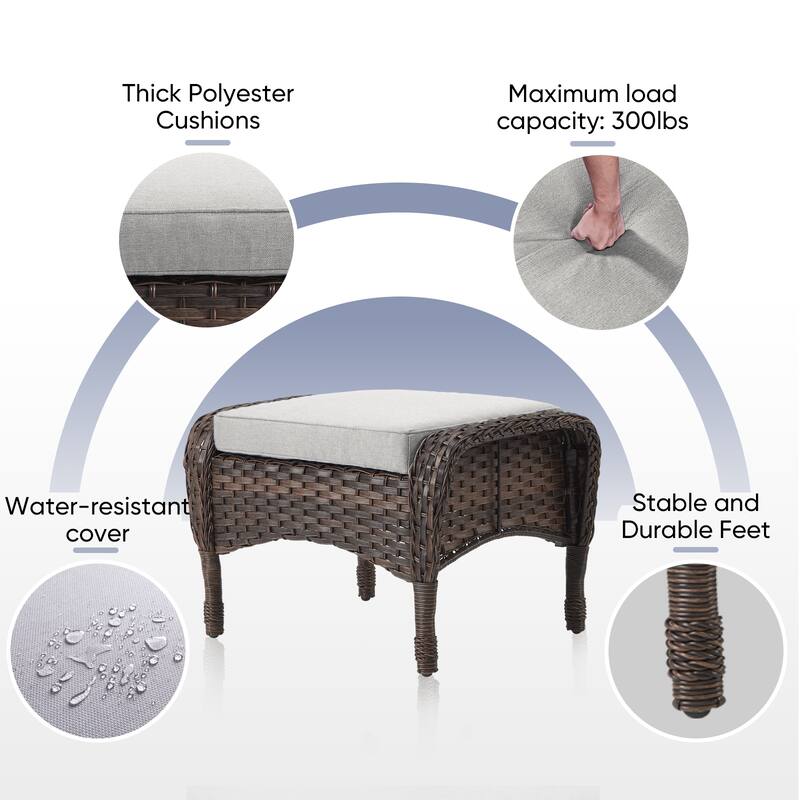 Outdoor Sectional Sofa Ottomans with Fire Pit Table