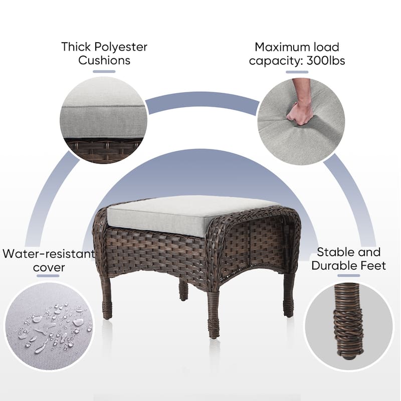 Outside Patio Wicker Ottomans Set Brown - Beige