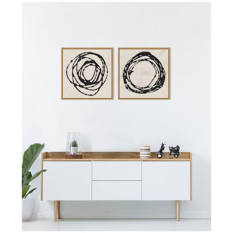 Kate and Laurel Sylvie Flowing Circle Abstracts - 2 Piece Framed Canvas Art Set by The Creative Bunch Studio
