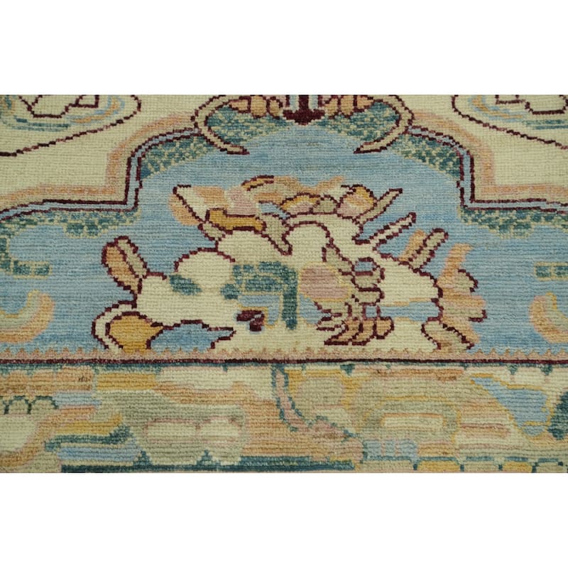 Vegetable Dye Wool Oushak Turkish Area Rug, Medallion Geometric Carpet - 9' 9'' X 8' 4''