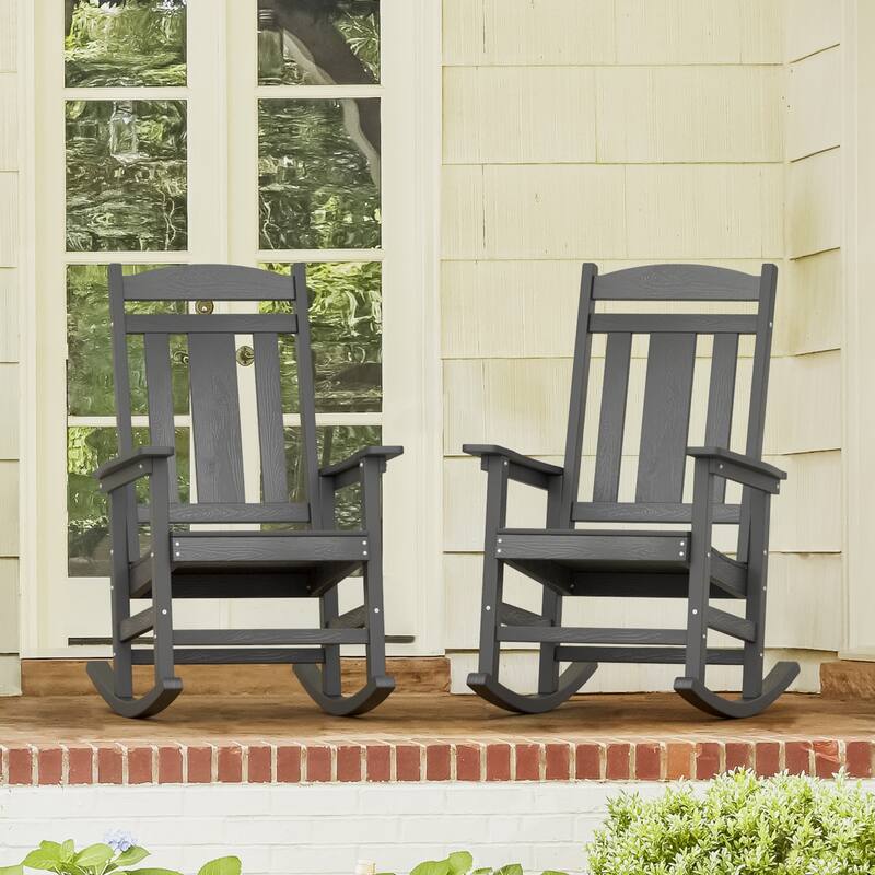 Eco-Friendly Plastic Outdoor Adirondack Rocking Chairs For Porch Set of 2 - Dark Grey