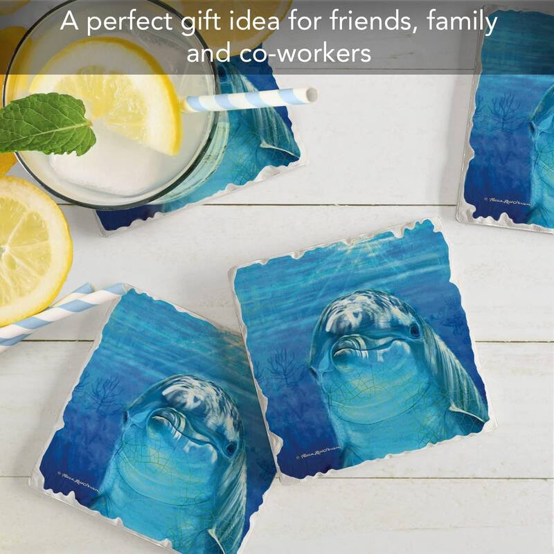 CounterArt Indigo Coastal Starfish Absorbent Stone Tumbled Tile Coaster Set of 4 Made in The USA Protective Cork Backing