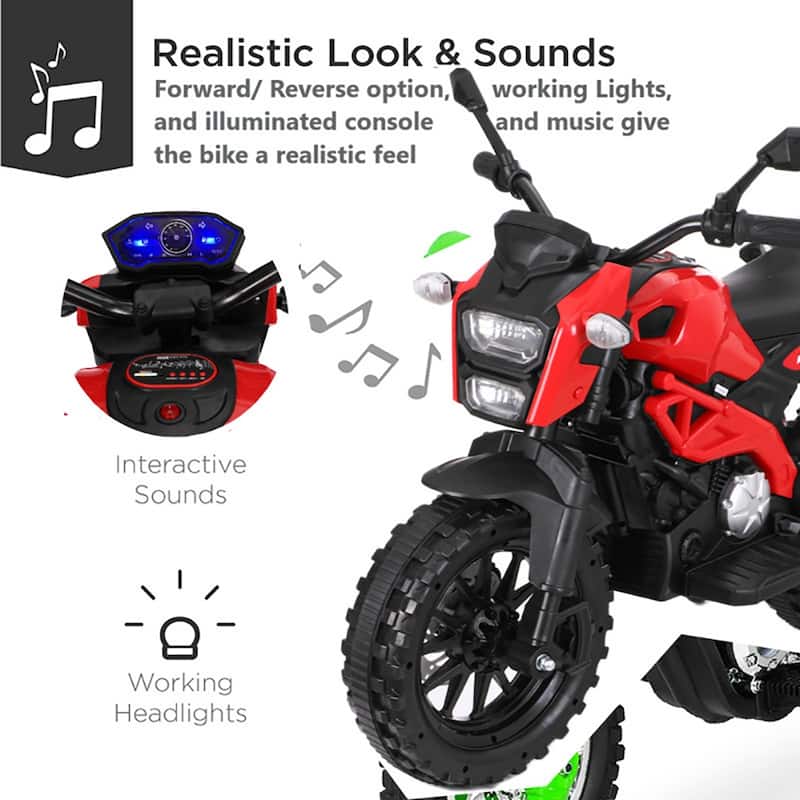 Kids Ride On Motorcycle, 12V Electric Dirt Bike With Training Wheels, PU Seat, Hand Racing Foot Brake, USB, MP3