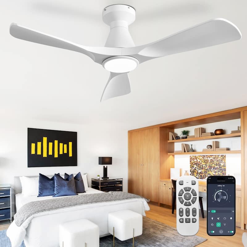 Ceiling Fan Without Light: 42-52 Inch 3 Blade Indoor Outdoor Fans for Patios - White - 42in