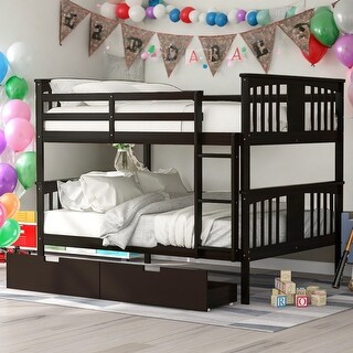 Full over Full Bunk Bed With Drawers and Ladder for Home
