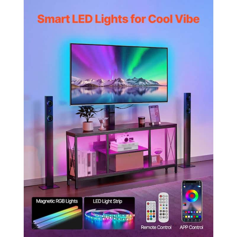 45 Inch TV Stand with Power Outlet, LED Lights, Adjustable Mount and Storage for TV - 45.3 x 13.8 x 20.5 in