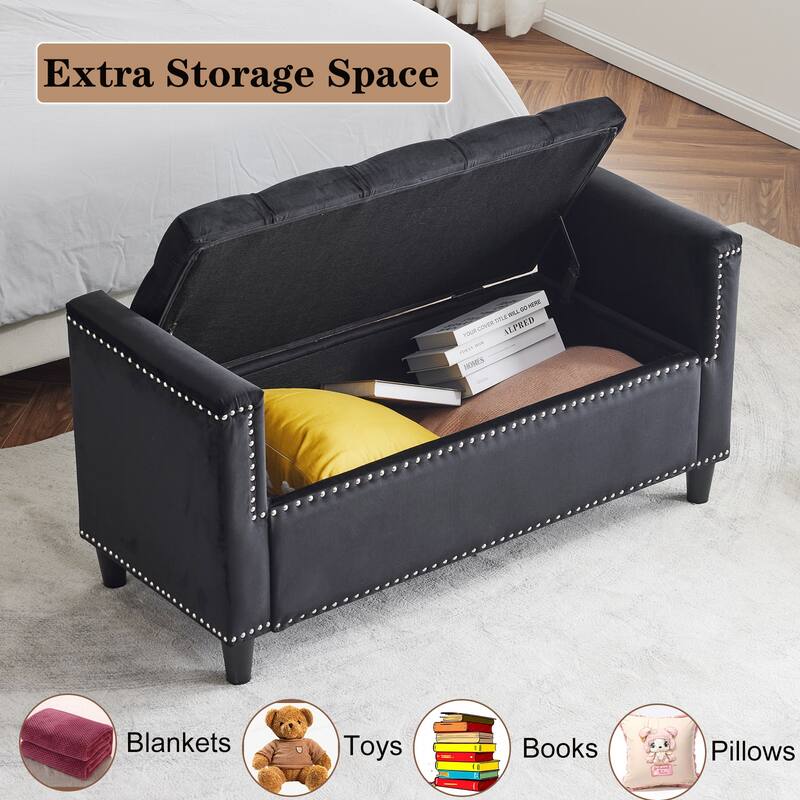 Versatile Velvet Upholstered Storage Bench for Home Decor