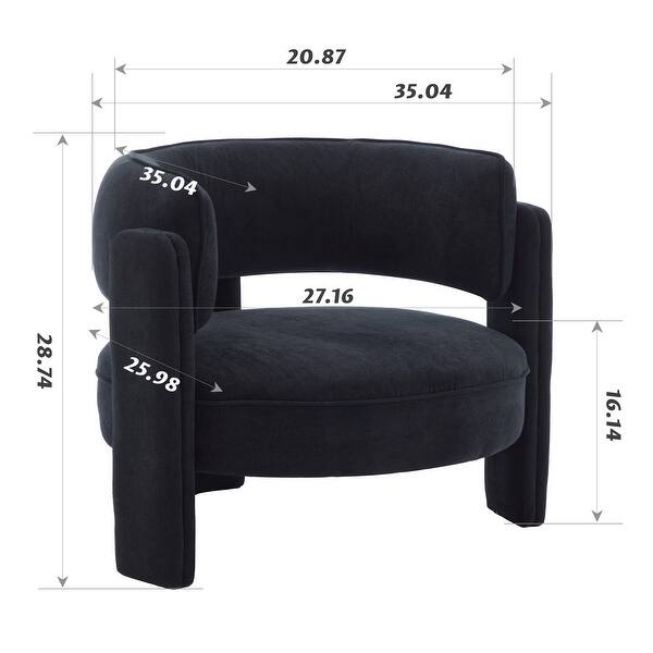 dimension image slide 3 of 4, Modern Relvet Accent Chair with Spacious Round Seat for Living Room