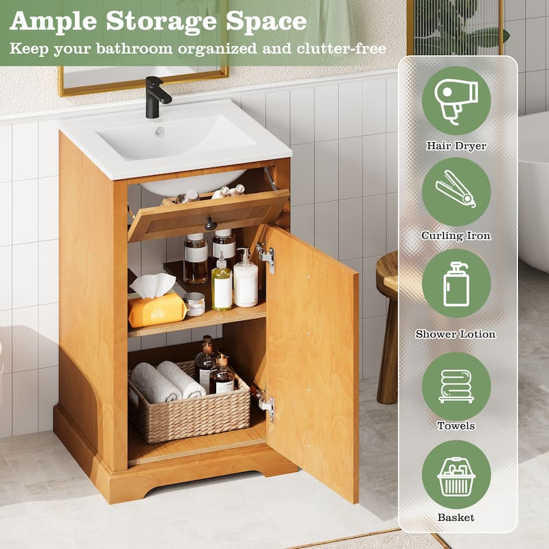 20" Bathroom Vanity with Integrated Ceramic Sink & Soft-Closing Door