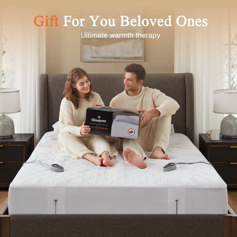 Beautyrest Cotton Deep Pocket Heated Mattress Pad-20 Heat Settings - White