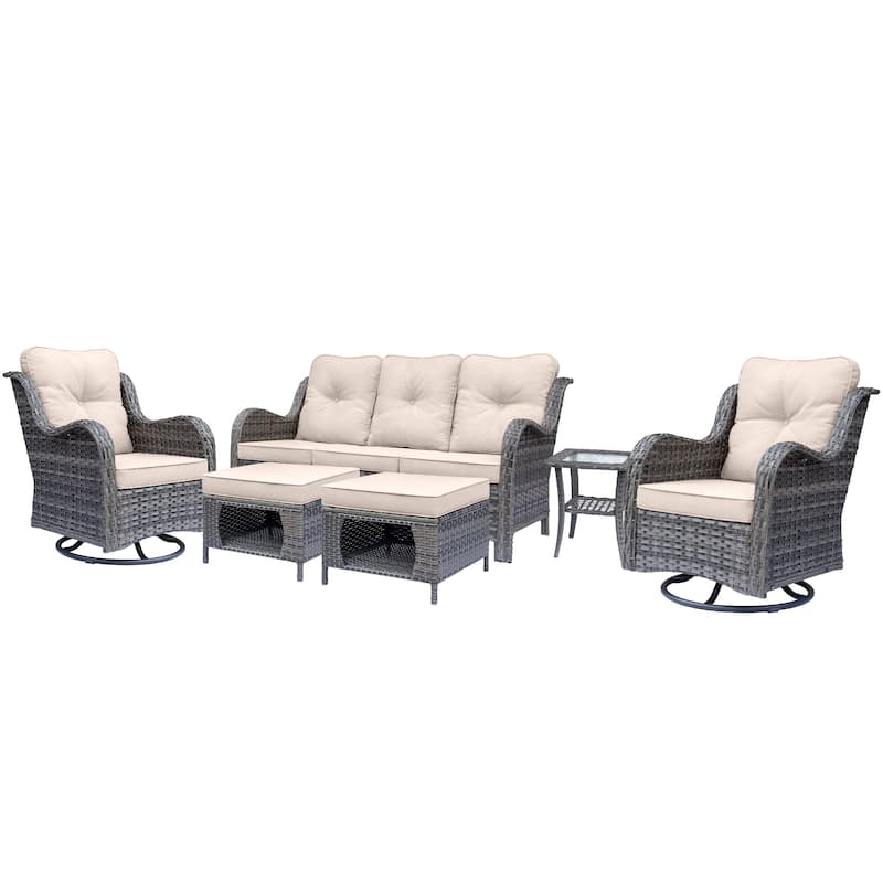 Outdoor Patio Furniture Set-Wicker Patio Conversation Swivel Chair Set