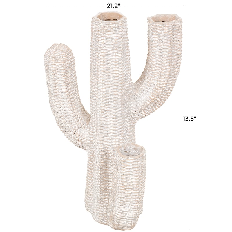 Cream Resin Tall Textured Cactus Indoor Outdoor Planter