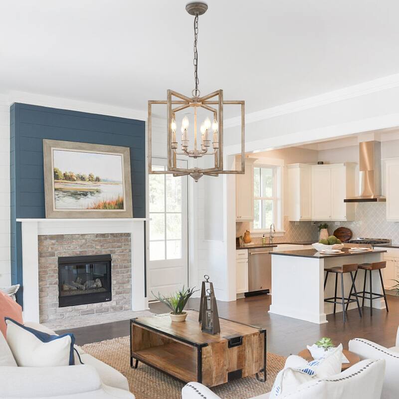 Bella Depot 15.7" 6-Light Wood Chandelier Adjustable Pendant Light for Dining Room Bedroom