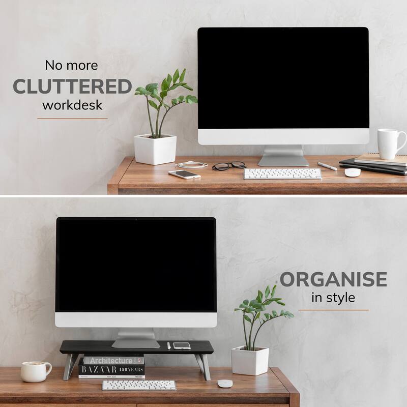 Jani Wood Monitor Stand Riser Desk - Ergonomic Design Stand, Desktop Organizer Table for Home, Office Workspace, Gaming Desk